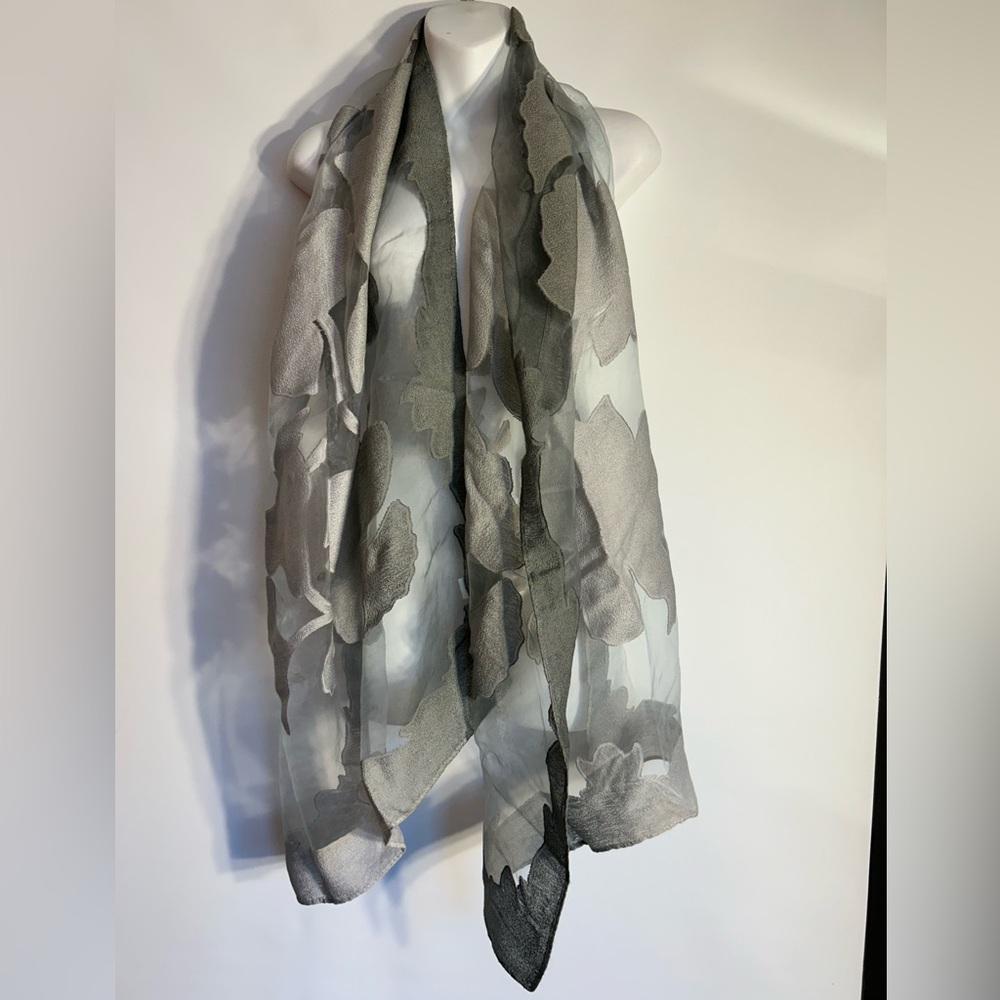 J.JILL RAYON AND NYLON SHEER FLORAL EMBROIDERED OVERSIZED SCARF